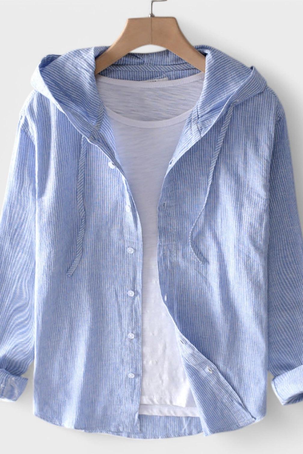 Camicia casual da uomo con cappuccio e bottoni, look moderno e rilassato per il tuo stile quotidiano.