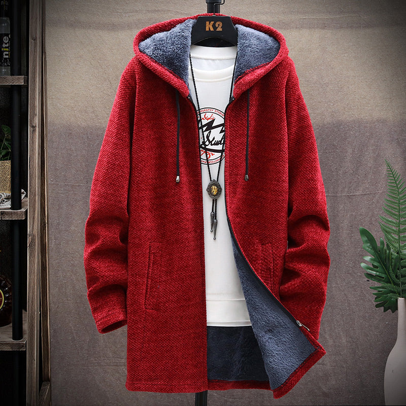 Felpa lunga uomo con cappuccio, design moderno e vestibilità comoda. Ottima per l'abbigliamento inverno.