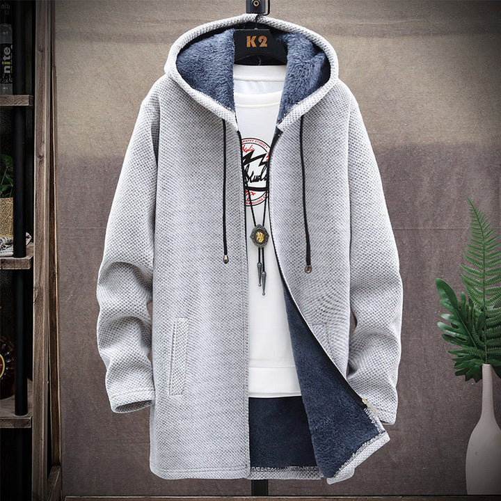 Felpa uomo con cappuccio e zip, calda e confortevole per l'inverno. Stile casual versatile.