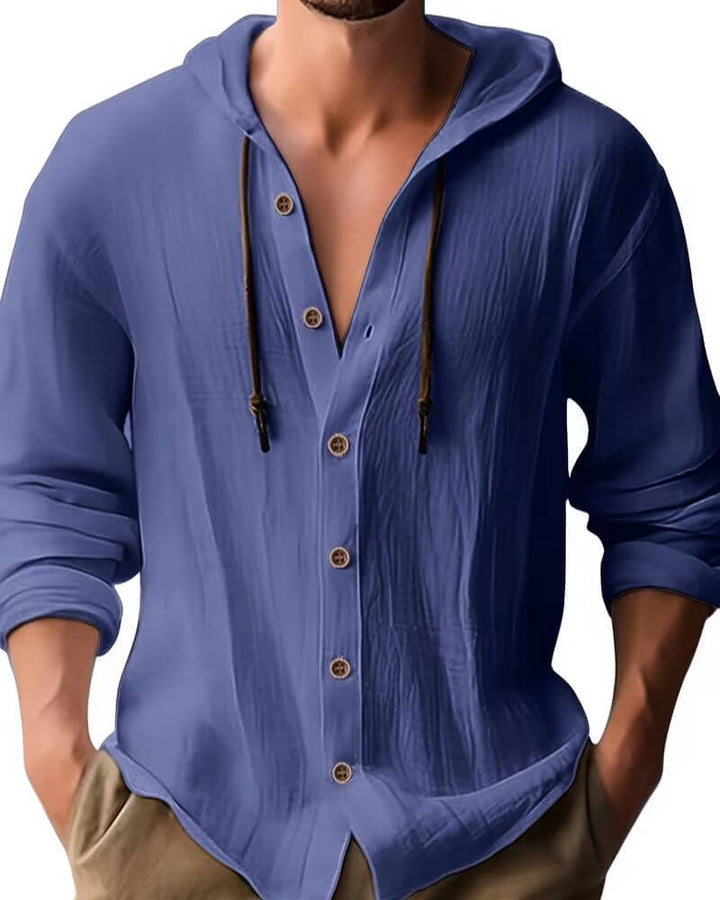 Uomo in felpa con cappuccio blu navy, per un outfit casual e confortevole, perfetto per ogni giorno.