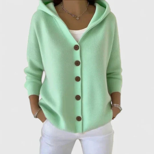 Felpa donna con cappuccio e bottoni frontali, un cardigan comodo e versatile per ogni stagione.