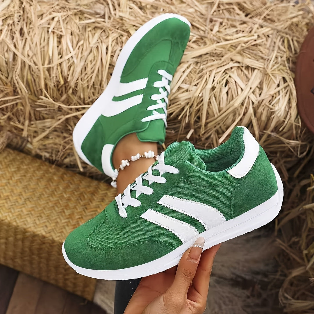 Sneakers donna ortopediche verde-blu, traspiranti, offrono comfort e supporto per lunghe camminate.