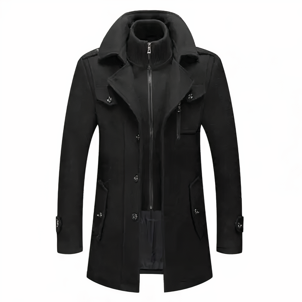 Cappotto classico invernale da uomo slim fit con doppio collo. Elegante e caldo, perfetto per autunno inverno.
