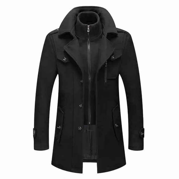 Cappotto classico invernale da uomo slim fit con doppio collo. Elegante e caldo, perfetto per autunno inverno.