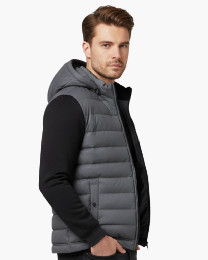 Giacca uomo con cappuccio e trapuntatura, per un abbigliamento versatile e invernale.