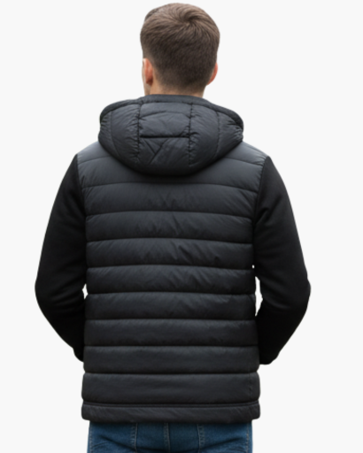 Giacca uomo casual trapuntata, con cappuccio, design versatile per il tempo libero.