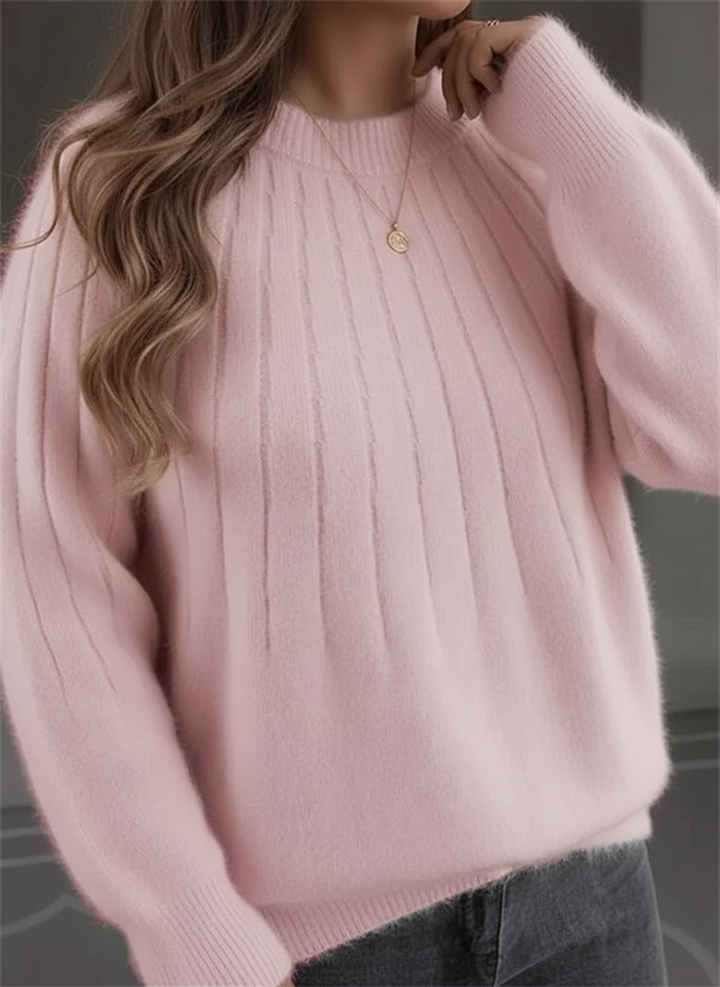 Elegante maglione donna a coste con girocollo, morbido pullover per un look casual ma raffinato.