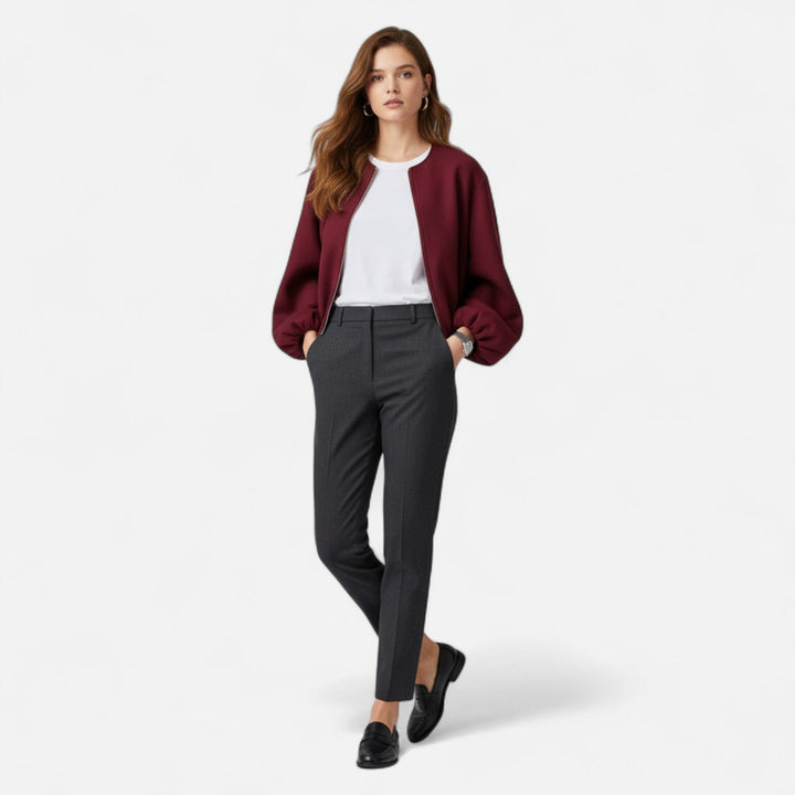Blouson donna bomber casual con zip, capospalla femminile versatile per moda primavera.