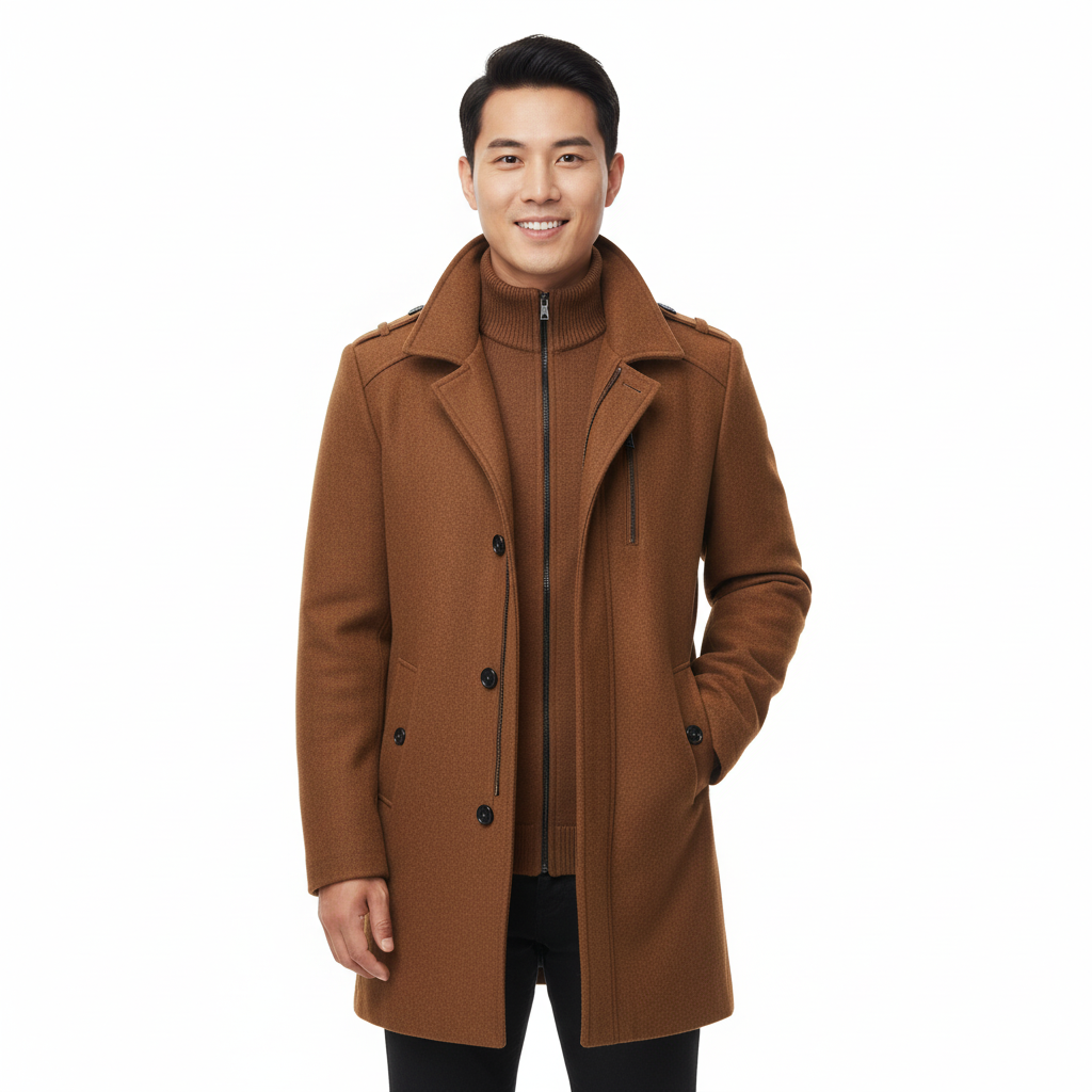 Cappotto uomo monopetto robusto, calore e stile elegante per l'abbigliamento invernale maschile.