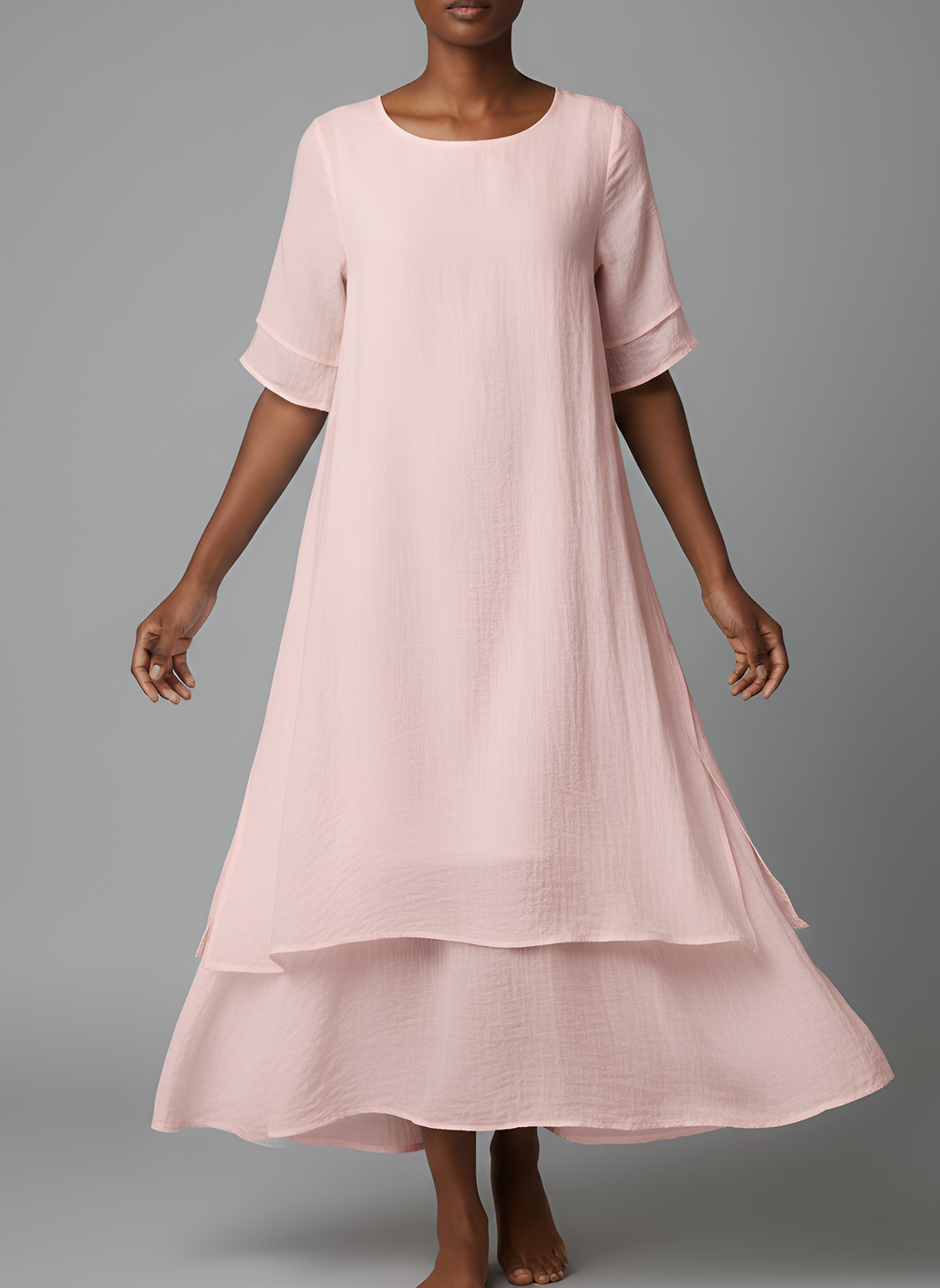Abito maxi donna misto cotone, maniche corte, ideale per comfort casual estivo e stile quotidiano.
