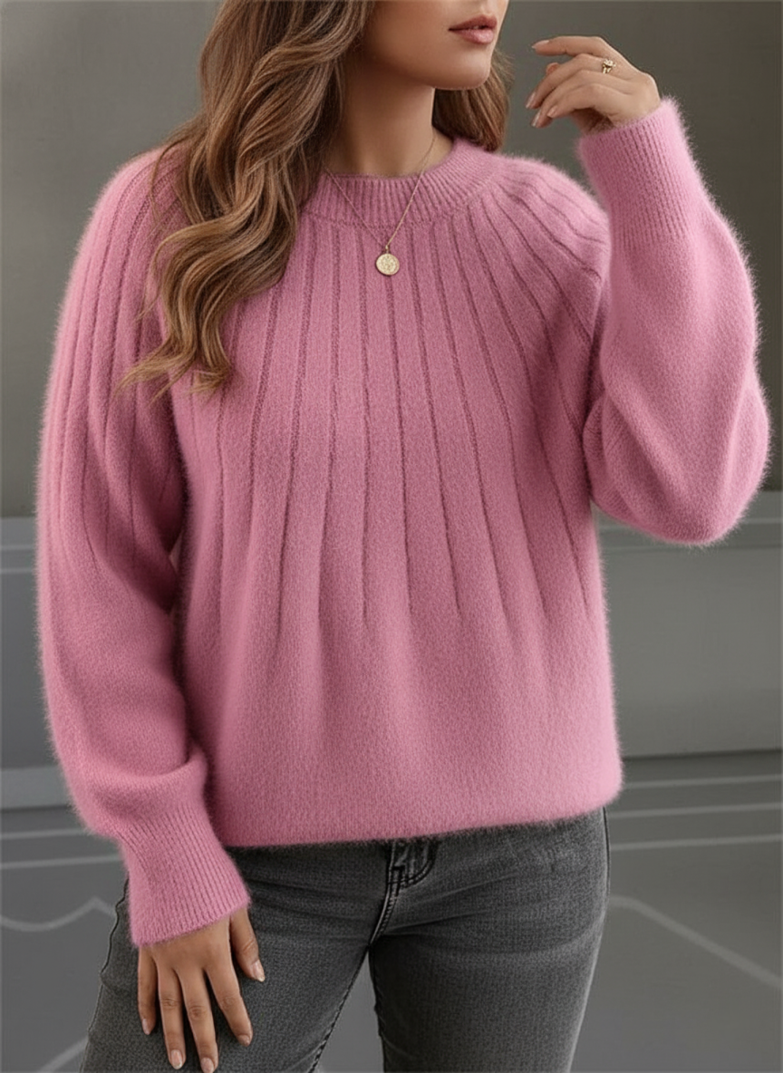Maglione girocollo donna a coste, un capo caldo e confortevole per un abbigliamento casual chic.