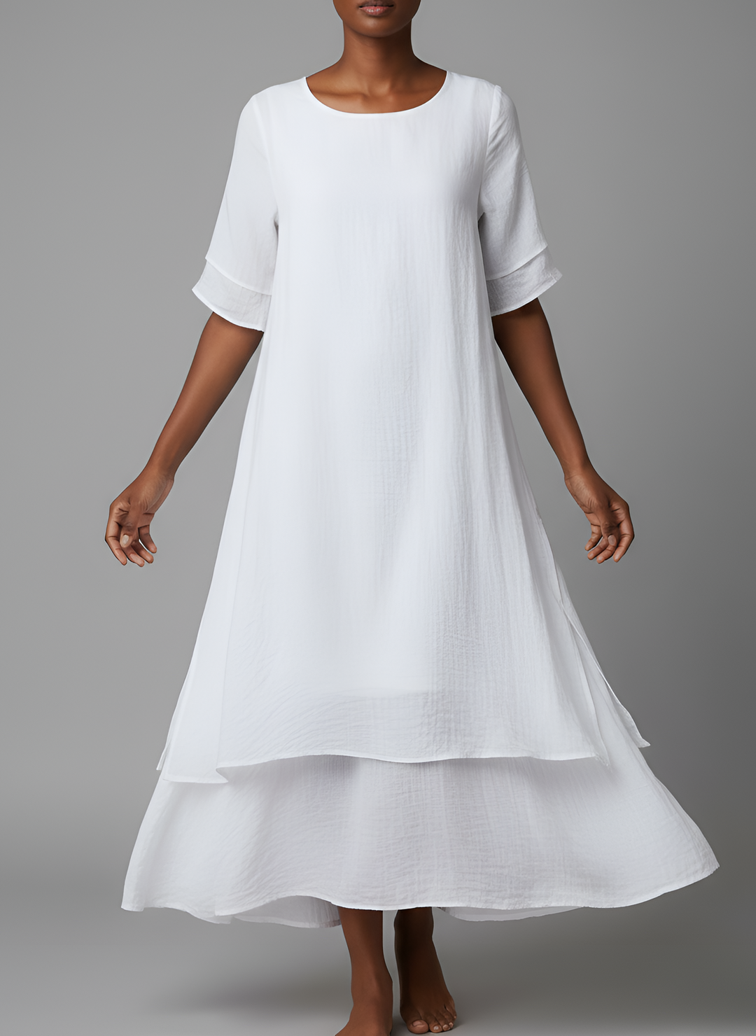 Abito maxi donna casual estivo in misto cotone, maniche corte, elegante e confortevole per il tempo libero.