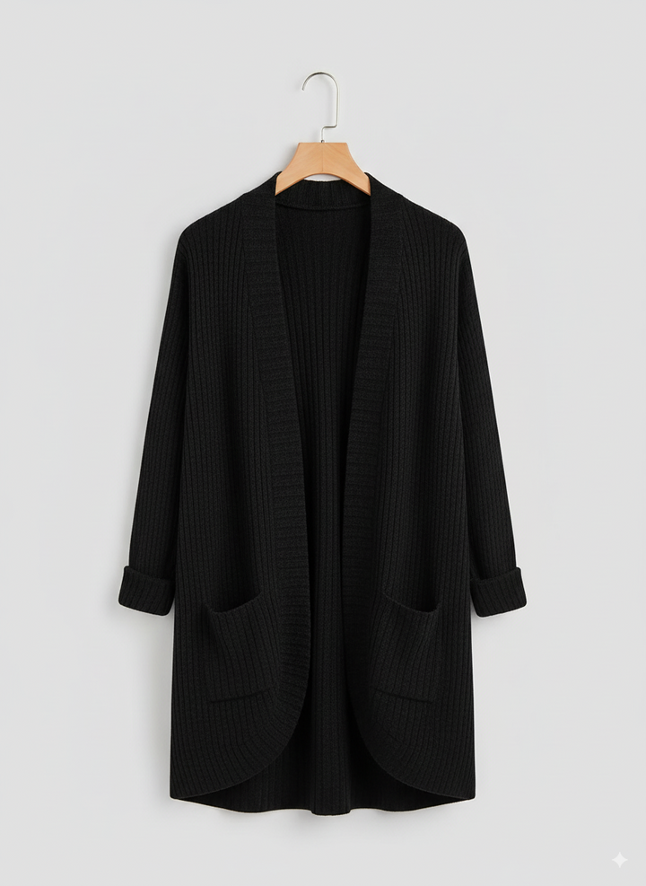 Elegante gilet cardigan aperto da donna, stile kimono autunnale. Capo chic e disponibile anche in taglie comode.