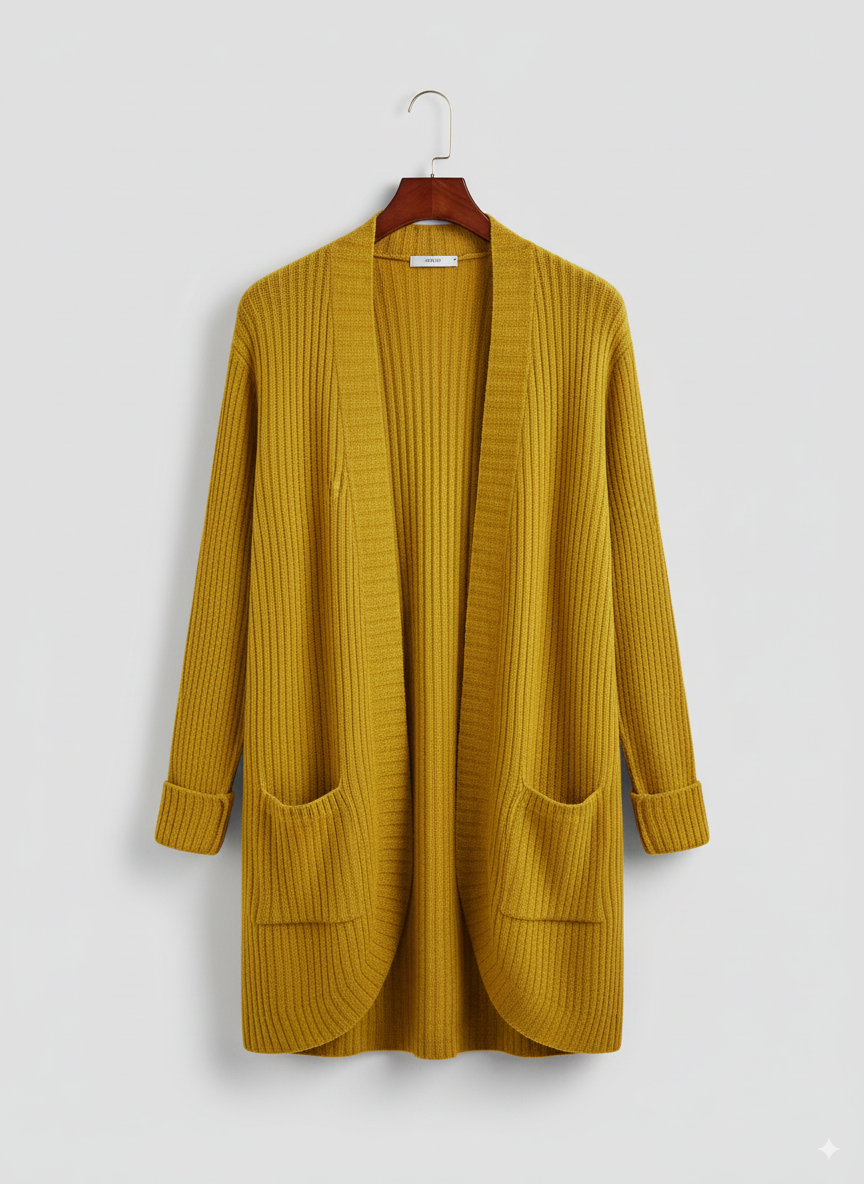Gilet elegante da donna stile kimono, ideale per l'autunno. Un cardigan aperto versatile per un look chic e raffinato.