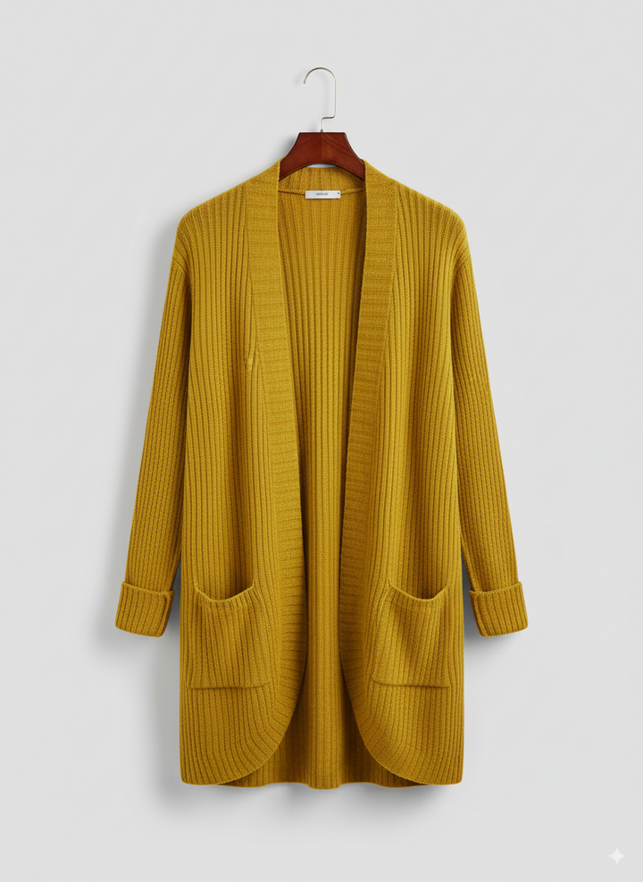 Gilet elegante da donna stile kimono, ideale per l'autunno. Un cardigan aperto versatile per un look chic e raffinato.