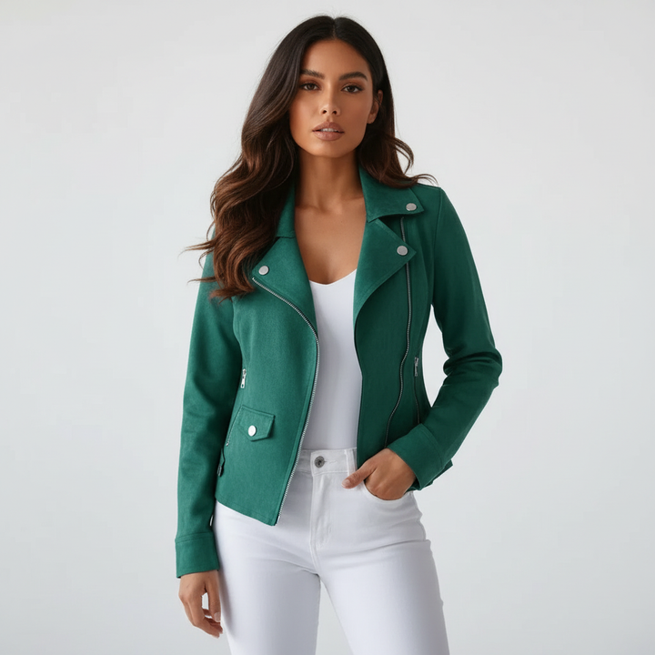 Giacca blazer donna elegante stile biker, perfetta per outfit moderni e di tendenza.