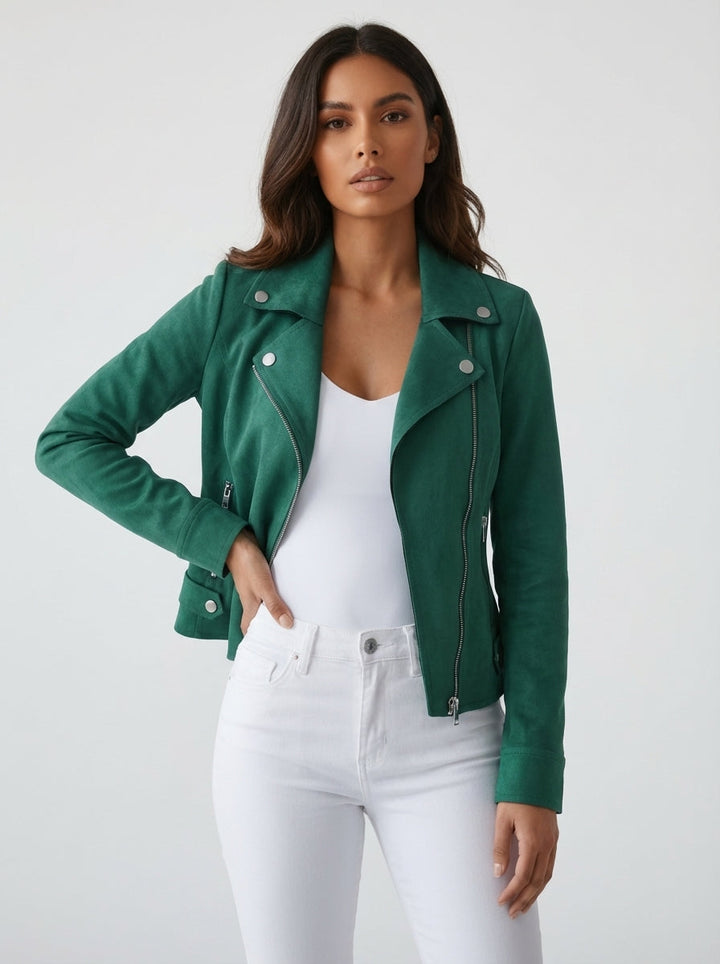 Blazer donna biker versatile, ideale per look casual o da ufficio in primavera e autunno.