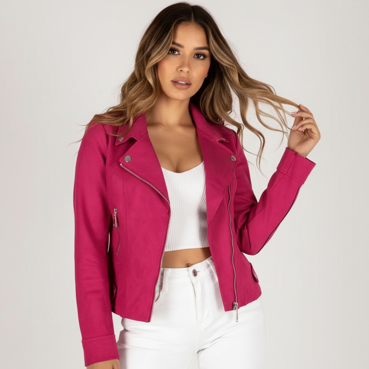 Giacca blazer donna comoda ed elegante, stile biker, perfetta per l'ufficio o il tempo libero.