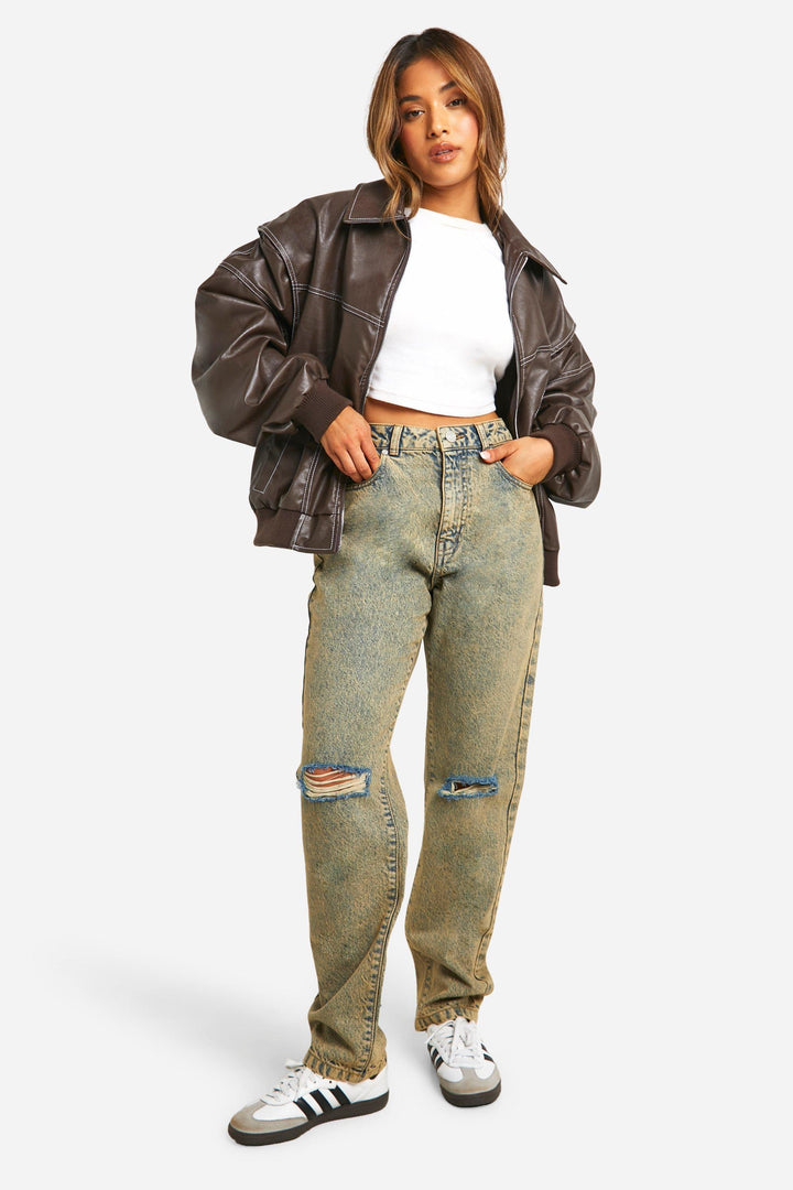Giacca bomber donna oversize, cuciture a contrasto per fit rilassato, ideale per moda streetwear.