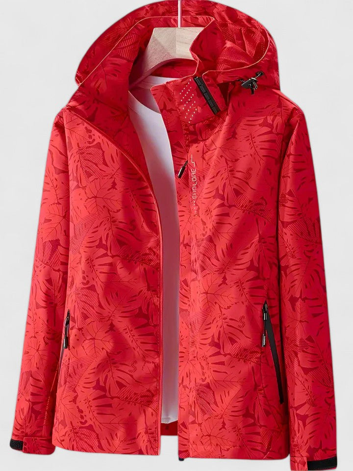 Comoda giacca donna multicolore con cappuccio e stampa tropicale, un capo outerwear di moda per ogni giorno.