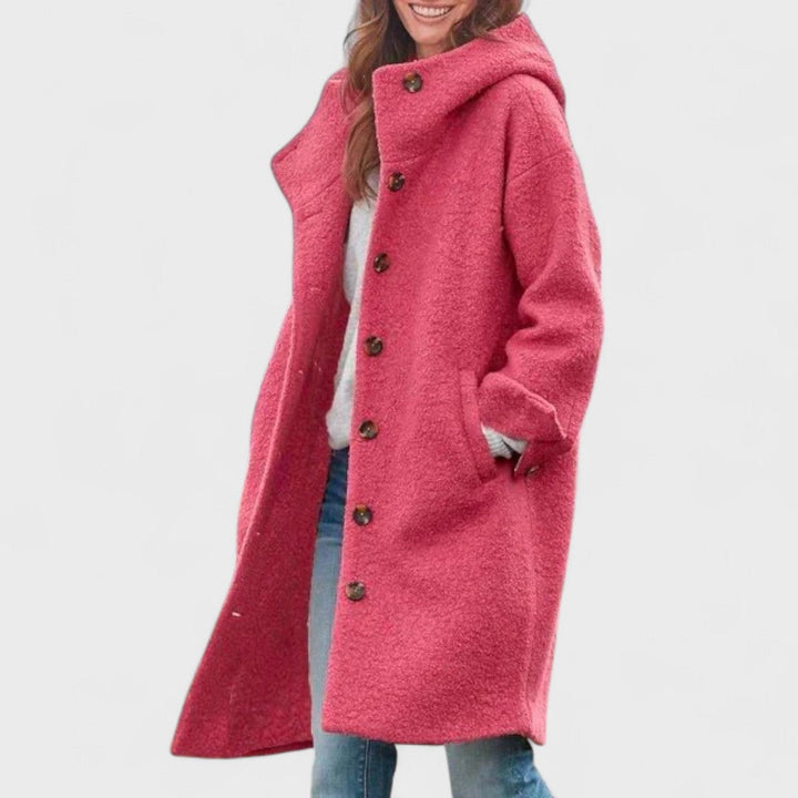 Moderna giacca donna oversize lunga con cappuccio, stile casual per le stagioni fredde, versatile.