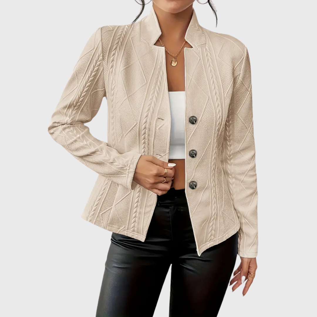 Giacca sagomata da donna con bottoni frontali e maniche lunghe, ideale per l'autunno inverno elegante.