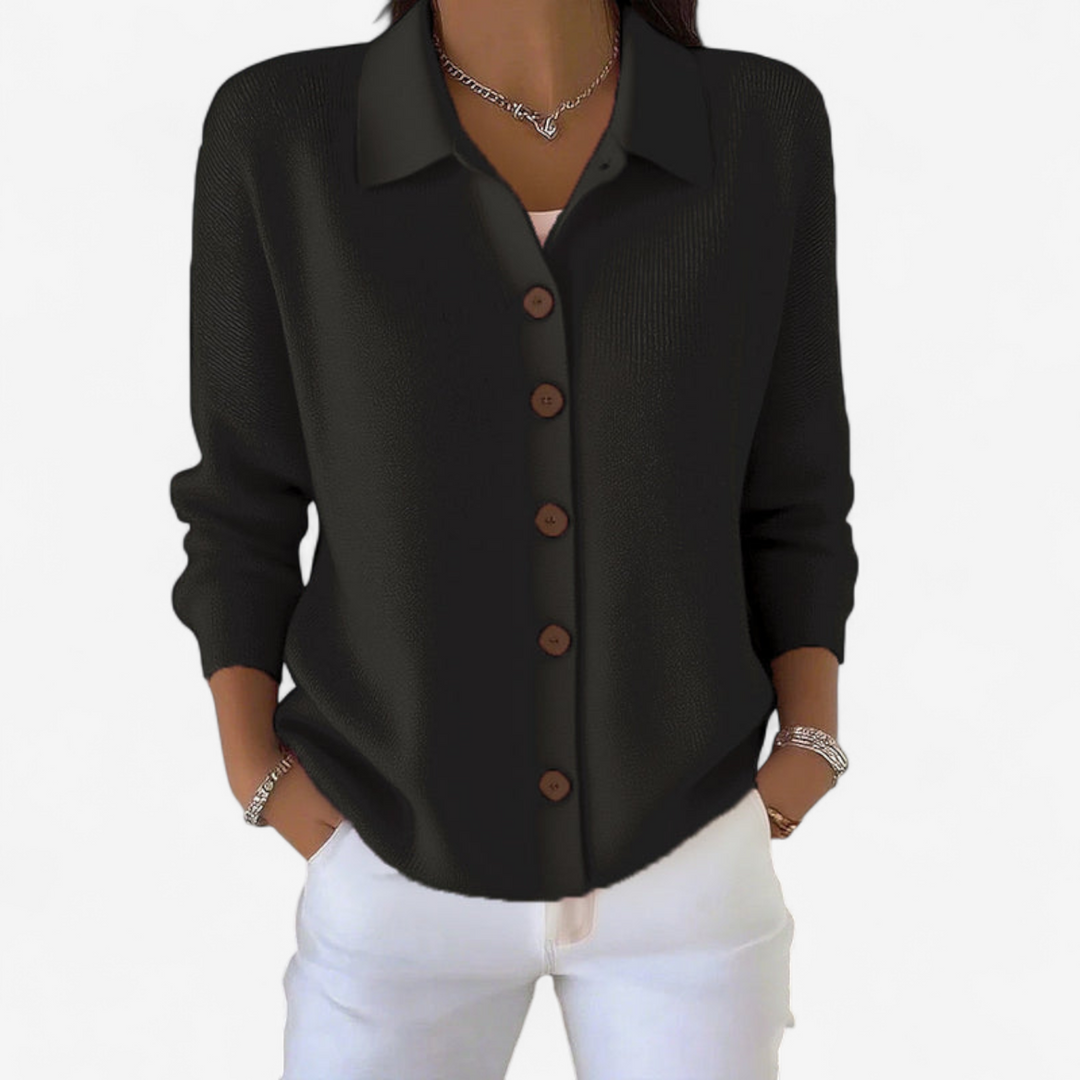 Giacca elegante donna per la moda primavera autunno, con collo a camicia, bottoni frontali.