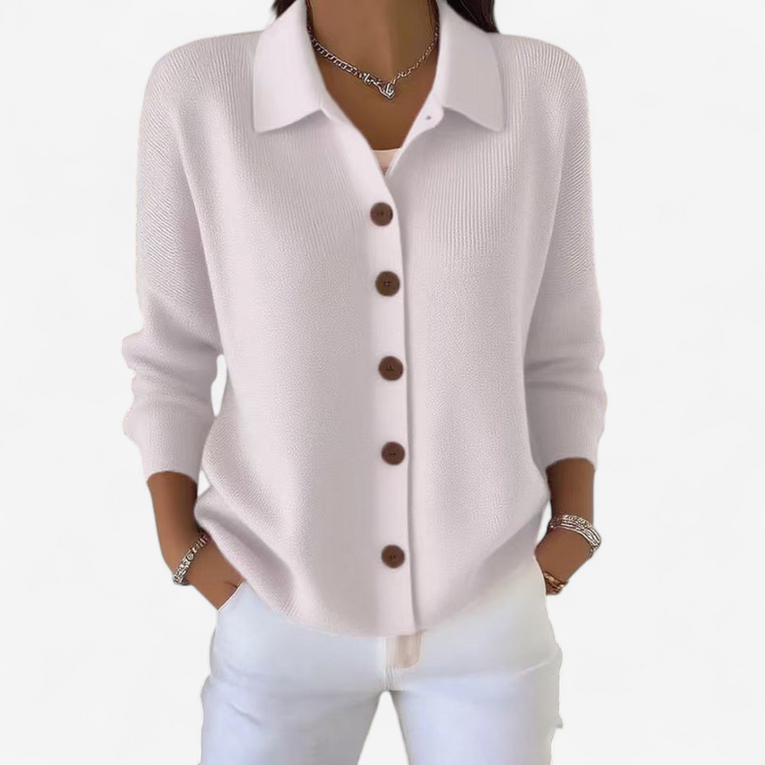 Giacca donna primaverile/autunnale, elegante e casual. Collo a camicia, bottoni frontali per stile.