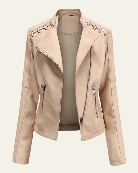 Elegante giacca donna biker nera slim fit, ideale come giacchetto audace e versatile.