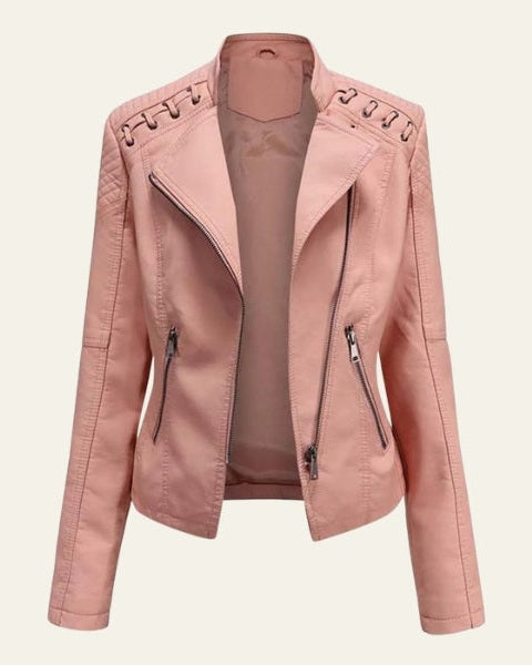 Giacca donna stile biker, taglio slim e design audace. Capo essenziale per la moda femminile.