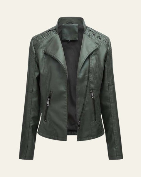 Versatile giacca donna stile biker, slim fit. Ideale per moda primaverile e autunnale.