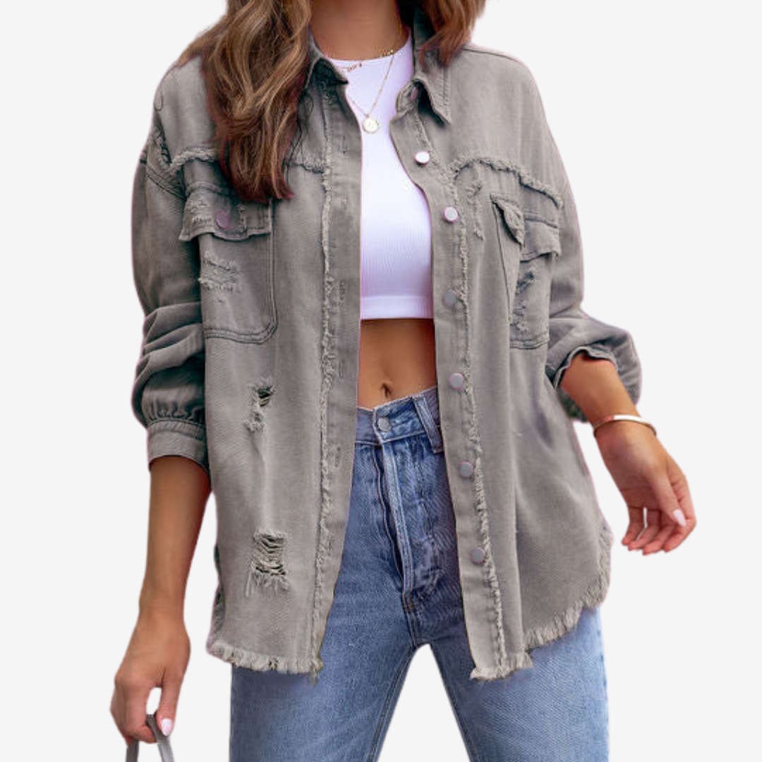 Giacca donna primaverile oversize sfrangiata, stile casual e alla moda, per un comfort e vestibilità eccezionali.