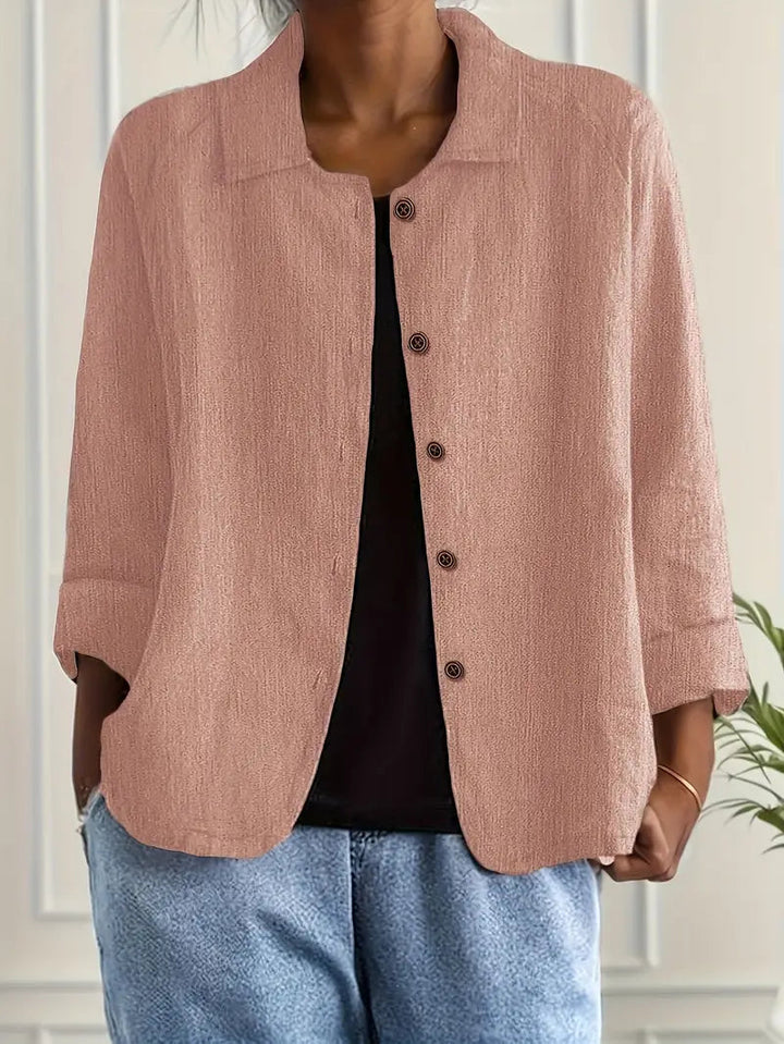 Giacca donna casual elegante primavera autunno, collo alto e bottoni. Disponibile in rosa, beige, grigio per look versatili.