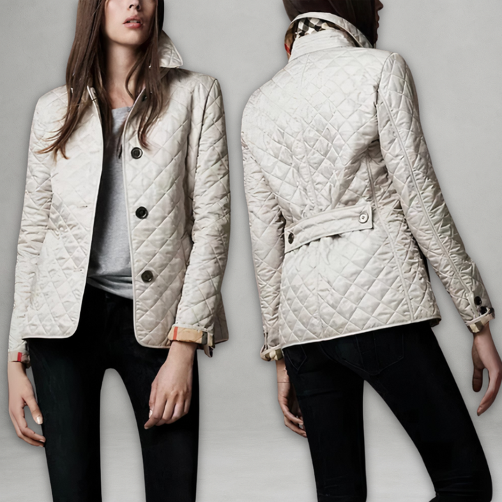Giacca da donna elegante e trapuntata con bottoni, ideale come capospalla per un look chic e confortevole.
