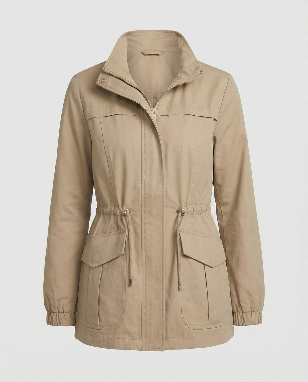 Capospalla donna utility leggera, multitasche, giacca casual con vita regolabile.