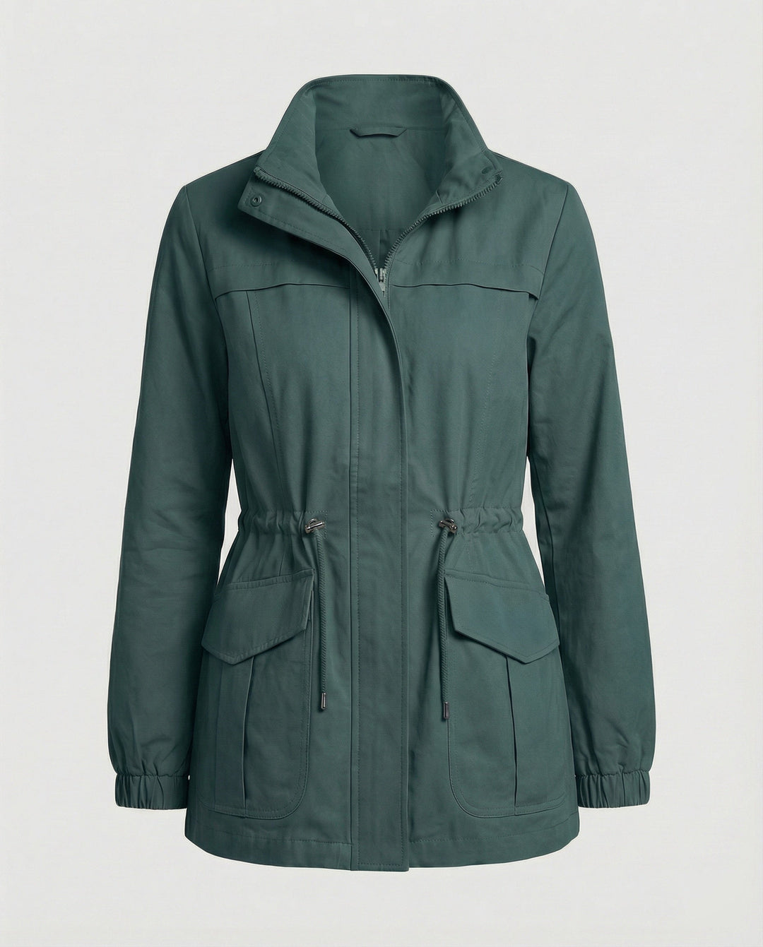 Giacca primaverile/autunnale donna, stile utility, vita regolabile per una silhouette definita.