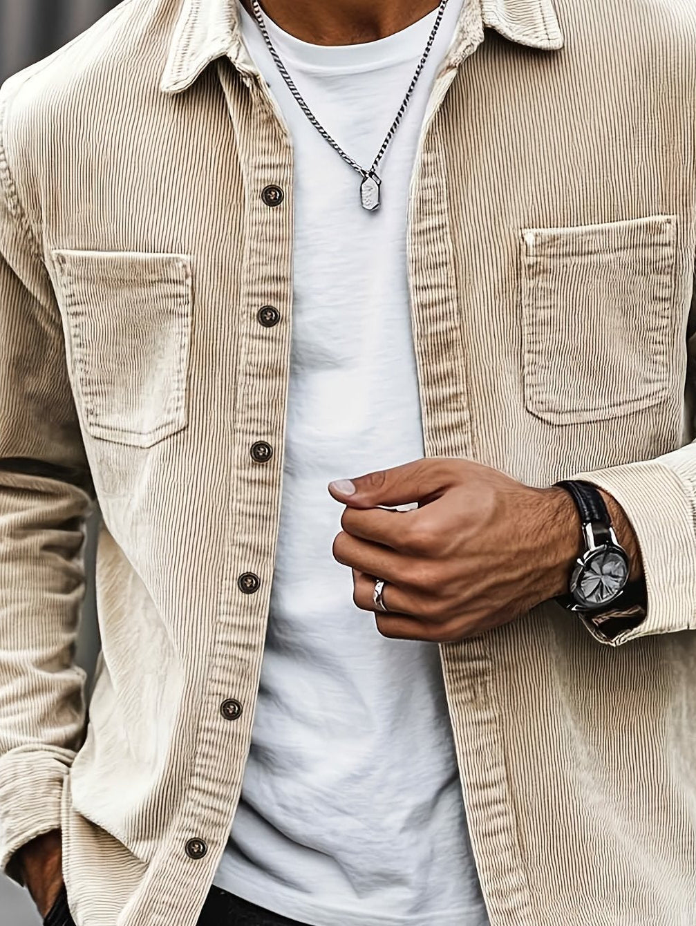 Moda uomo: giacca versatile per outfit casual chic. Stile moderno con tasche funzionali.