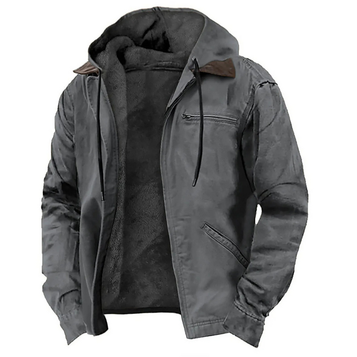 Giacca calda uomo per esterno con cappuccio removibile. Ideale per l'inverno, stile casual e funzionale.