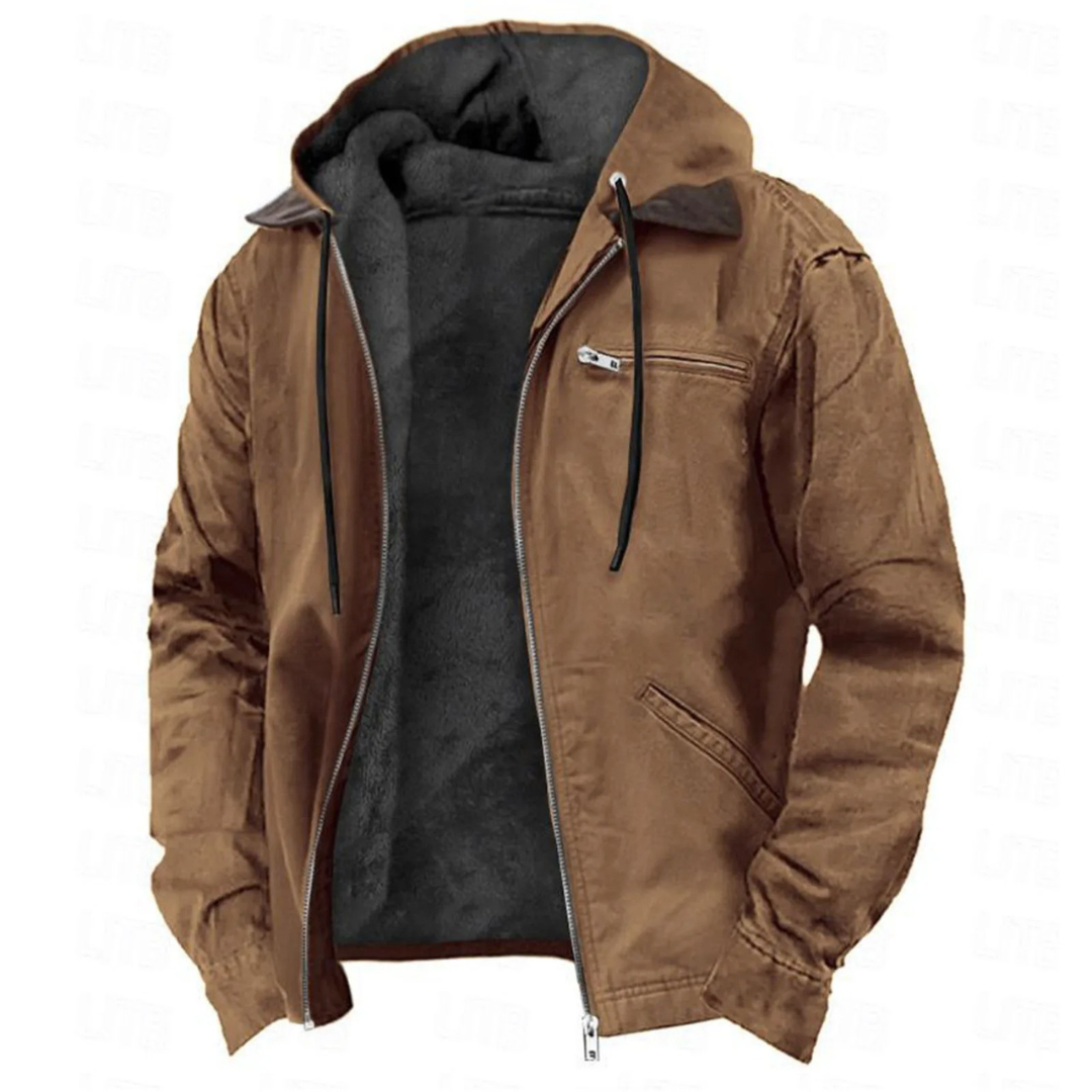 Giacca uomo invernale con cappuccio removibile e zip integrale. Calda, versatile per autunno/inverno.