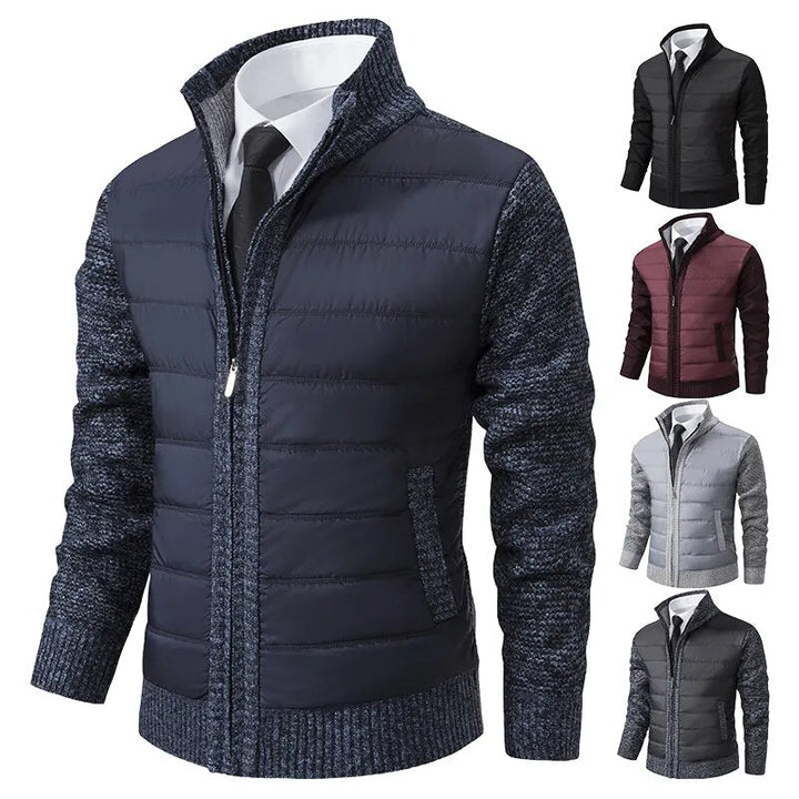 Giacca uomo ibrida con collo alto per massimo calore e stile. Perfetta per la moda maschile in autunno/inverno.