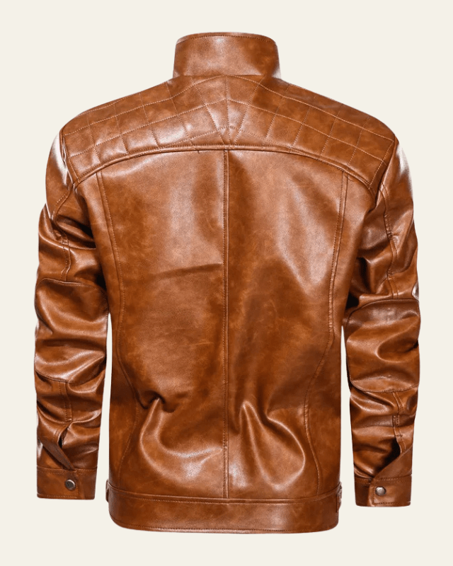 Giacca biker uomo casual in marrone o nero, con colletto e zip. Stile urbano e comfort avvolgente per l'inverno.