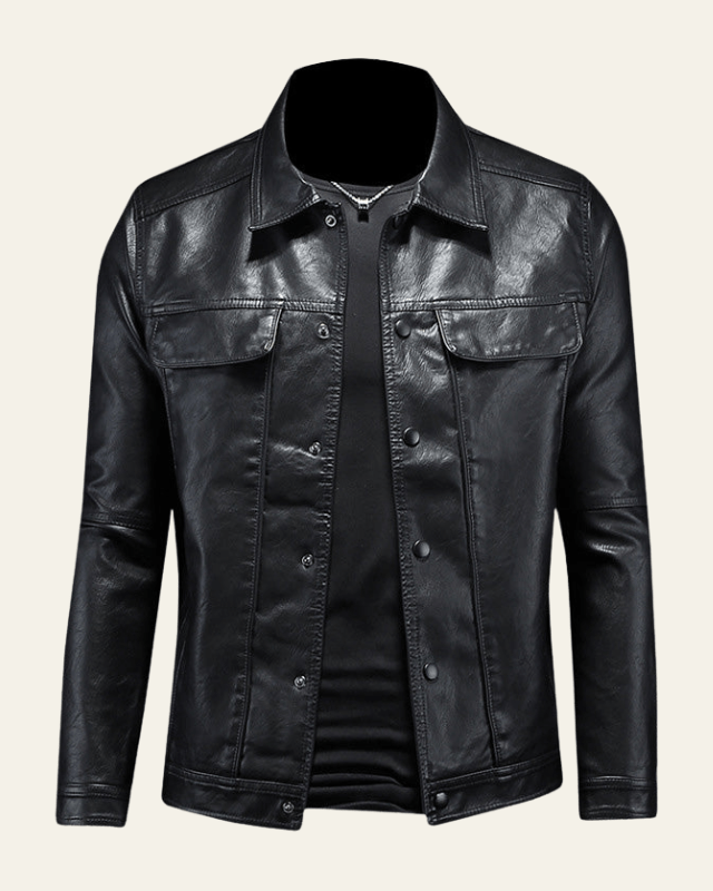 Giubbotto uomo biker con bottoni, design deciso per un look casual moda autunno primavera.