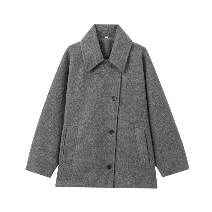 Giacca donna calda invernale, design elegante con colletto ampio e bottoni. Ideale per autunno inverno.