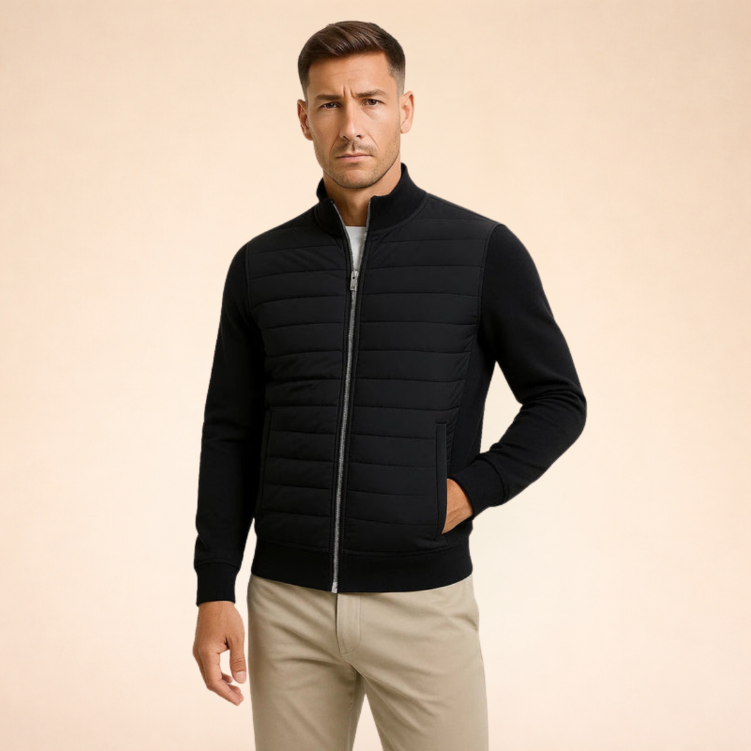 Giacca uomo ibrida trapuntata antivento, ideale per stile casual e comfort in autunno/inverno. Abbigliamento versatile.
