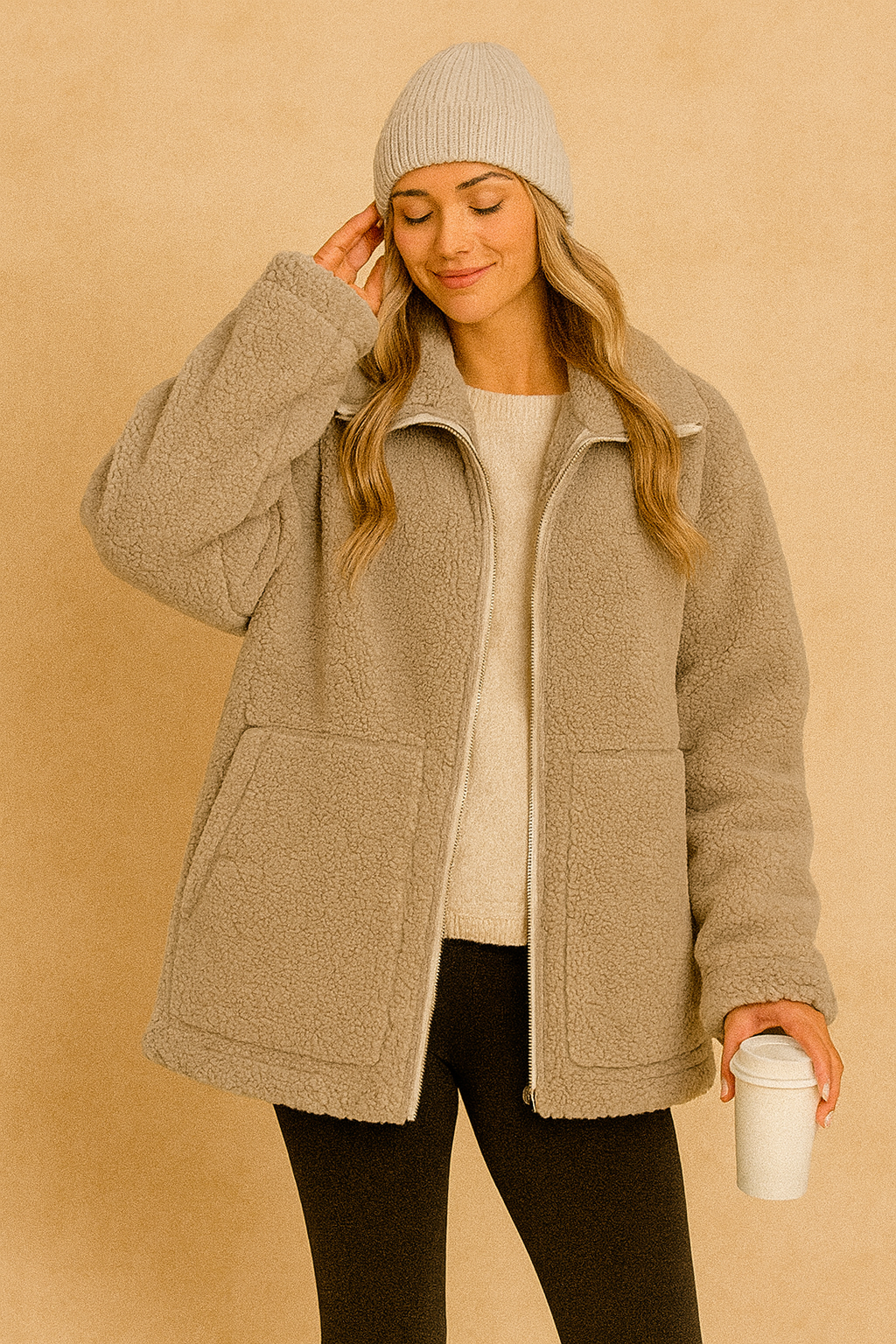Morbida giacca invernale oversize da donna, calda e confortevole per un look casual quotidiano con stile.