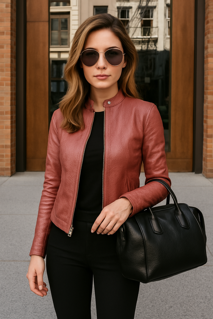 Giacca donna primavera-autunno, slim fit, collo coreana, abbigliamento moda femminile.