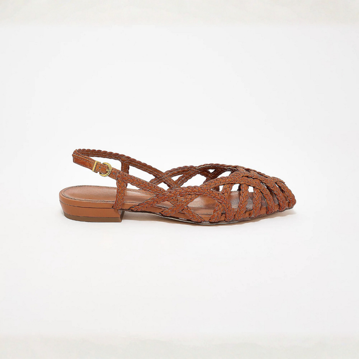 Calzature estive donna: sandali slingback intrecciati, perfetti per look casual chic.