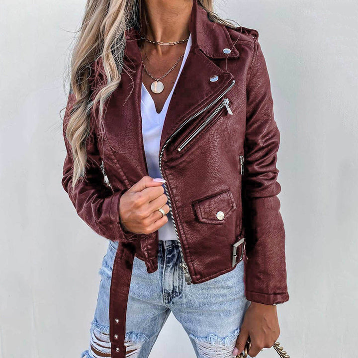 Giacca elegante da donna in pelle per primavera/autunno. Stile moderno e versatile, perfetta per un look sofisticato.