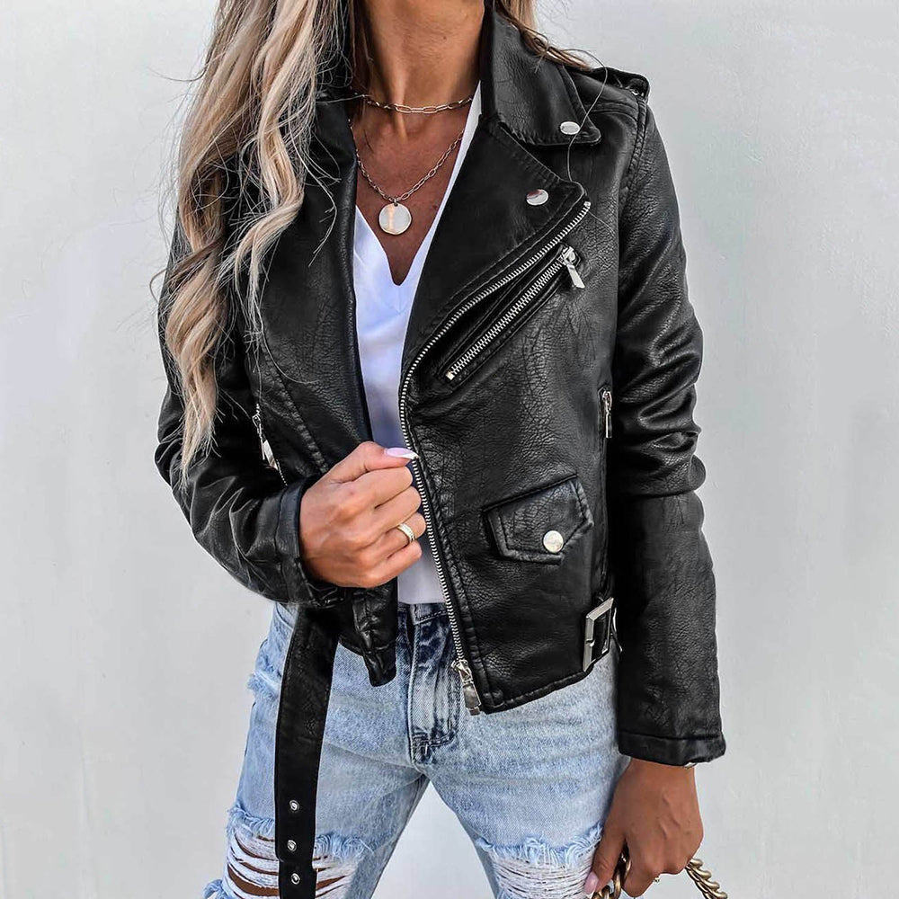 Giacca da donna in pelle elegante e versatile. Perfetta per uno stile moderno e un look chic in primavera/autunno.