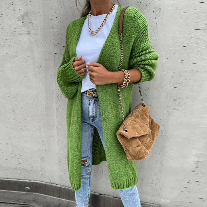 Elegante cardigan aperto da donna, oversize e comodo, perfetto per l'inverno.
